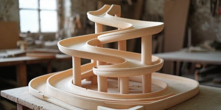 An image of an amazing wooden marble run